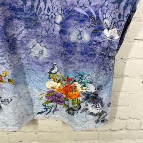 Reba Blouse Women Large Floral Bird Tropical Prairie Stretch All Over Printed - Picture 12 of 14